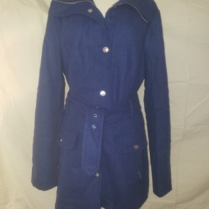 GUESS Womens size XL Royal Blue Wool Blend Zip Heavy Winter Coat